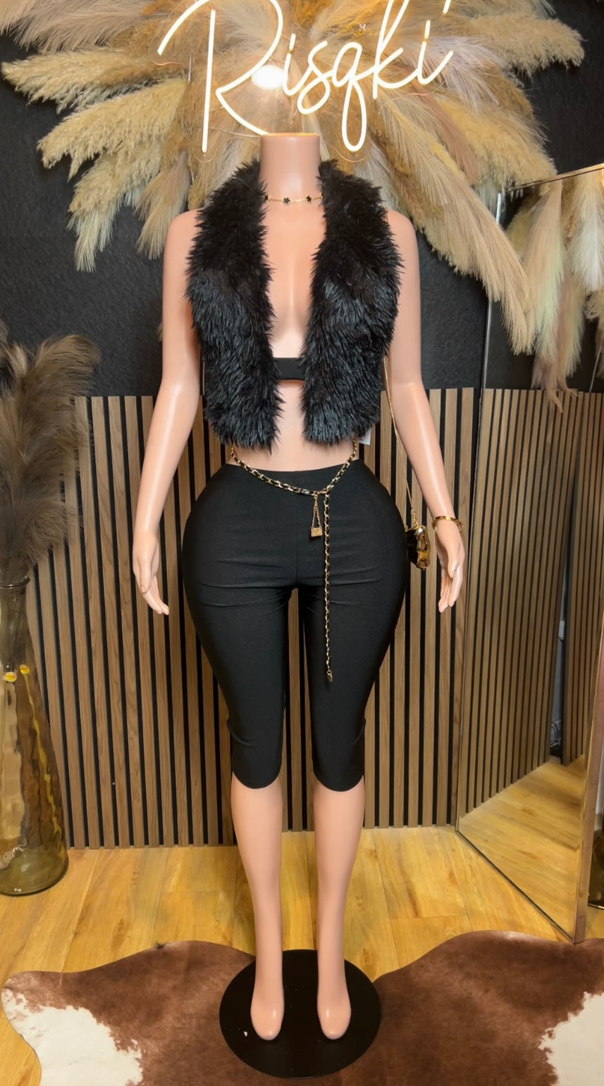 Leah Fur 2pc Set (Black)
