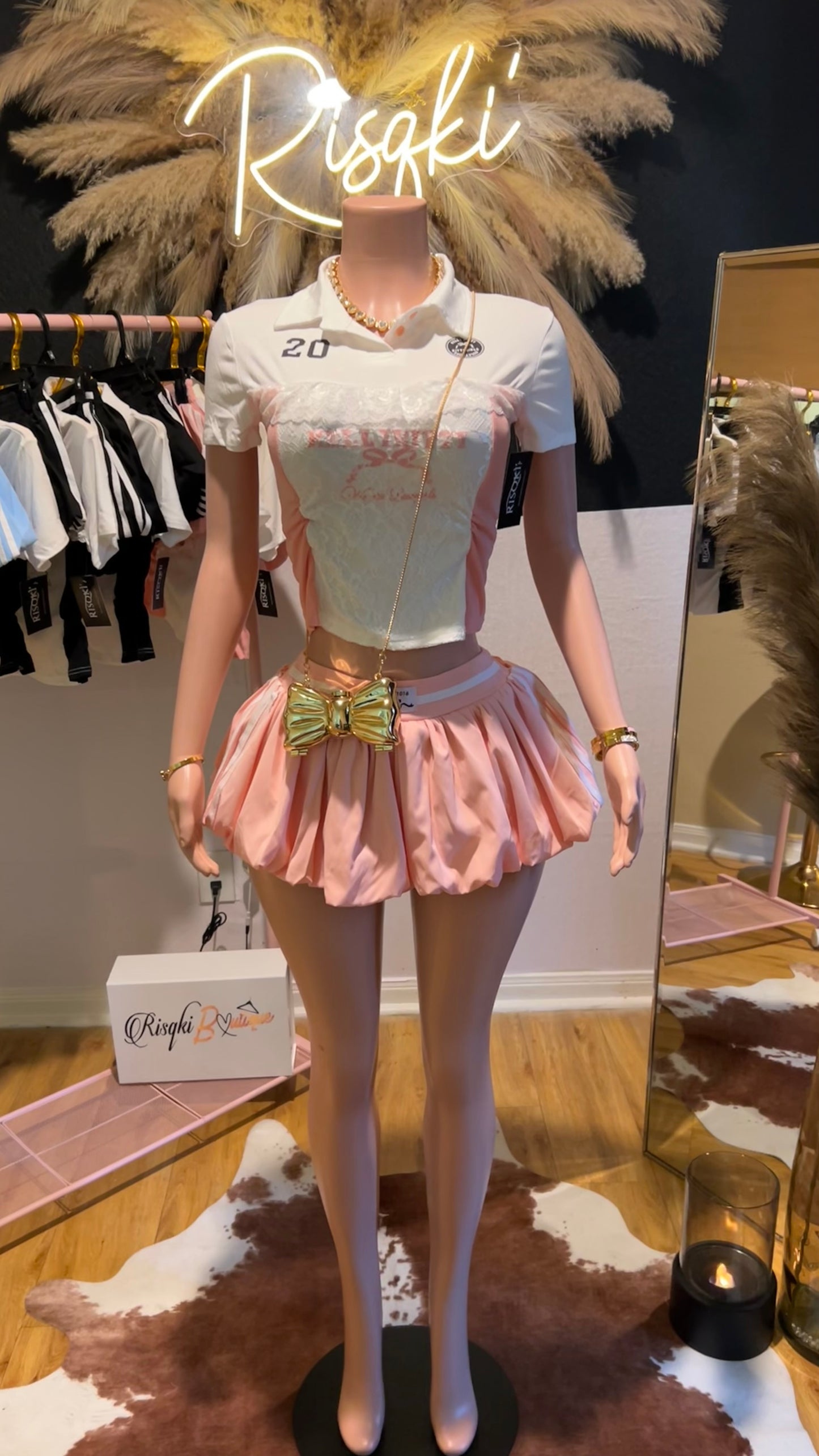 Kelly Kitty 2pc skort set pink