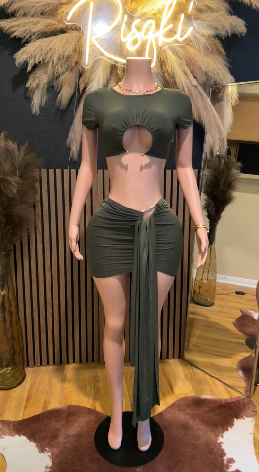 Coco 2pc mini skirt Set (olive)