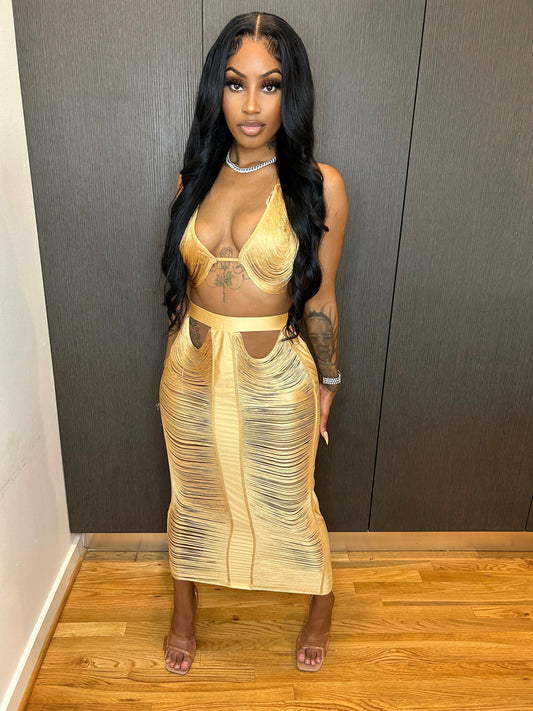 Goldie (Tan) 2 Piece Skirt Set